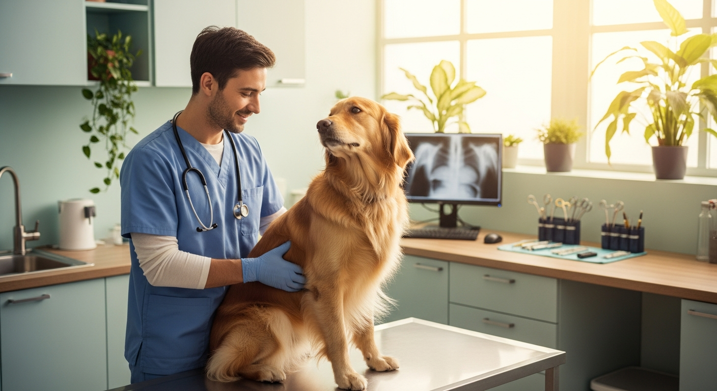 Veterinarian examining a dog